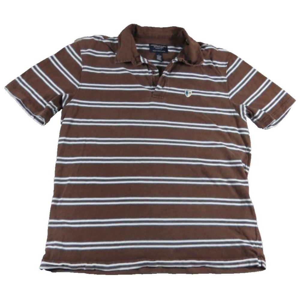 VTG 90s American Eagle Polo Shirt Men L Brown Striped Northern Mariana Islands